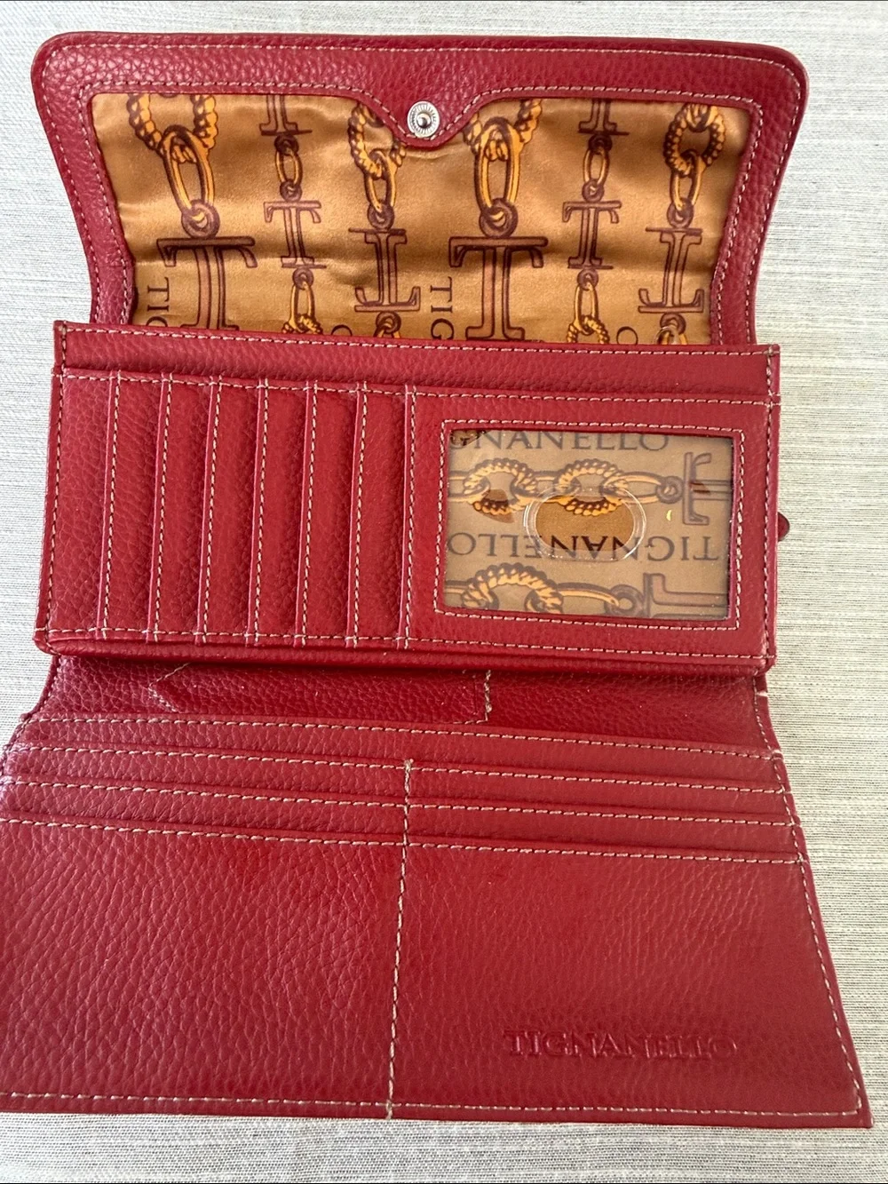Tignanello Red Leather Flap Wallet with Gold-Tone Logo